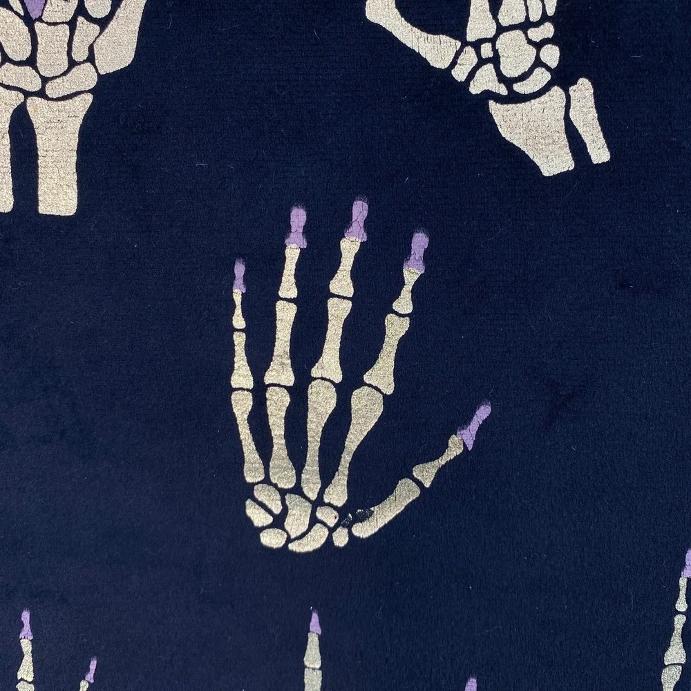 Lunaville Table Runner Black Gold Metallic Skeleton Hand Beaded Nails Halloween